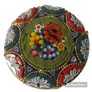 Vintage Round Micro Mosaic Floral Brooch
